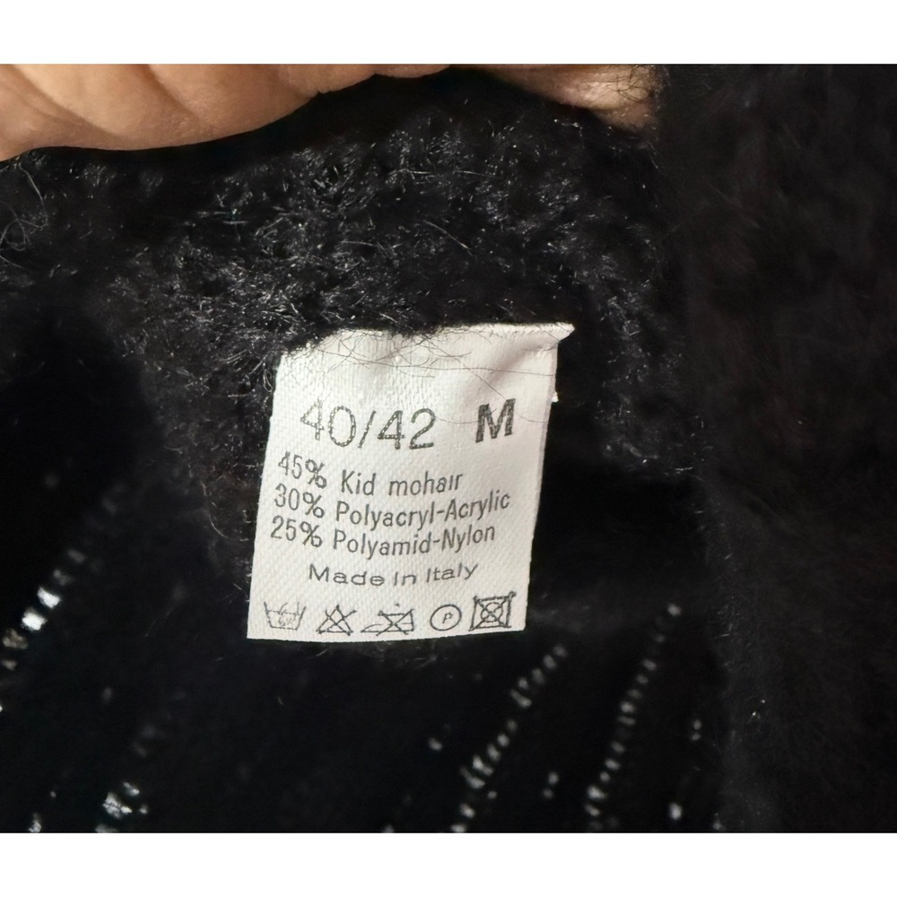 Madeleine Italy Black Kid Mohair Ruffle Satin Trim Embroidered Cardigan 40/42 M - Picture 5 of 5